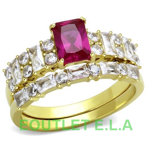 ELEGANT RUBY CZ GOLD ST.STEEL WEDDING SET-size 10